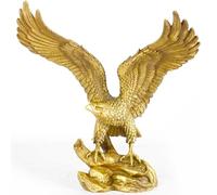 Golden Bronze Eagle Sculpture - H:15" Handcrafted Wing-Spreading Bird of Prey Statue with Luxurious Finish, Wildlife Art Figurine(L:11.4" Golden)