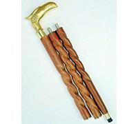 Golden & Brown Antique Brass Eagle Head Handle with Brown Twist Wooden Walking Stick Gift
