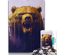 Golden Brown Bear Puzzles for Adults Teens 1000 Pieces,Learning Educational Toys Family Games with Matching Poster And Trivia Sheet (38x26cm)