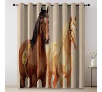 Golden Brown Blackout Curtains - W 66" x L 90" Thermal Insulated Eyelet Drapes 2 Panels, Animal Horse Portrait Theme Modern Decorative Microfiber Window Treatments for Bedroom Living Room