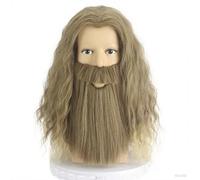 Golden Brown Men's Long Curly Wig with Beard Wizard Wig Halloween Costume Wigs Party Favors Men