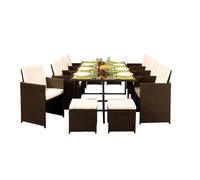 (Golden Brown, Without Cover) 12 Seater Rattan Outdoor Garden Furniture Set - 8 Chairs 4 Stools & Dining Table