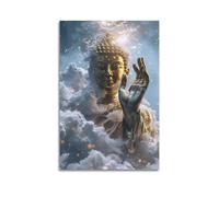 Golden Buddha Hand Amidst Clouds And Sparkles Wall Art, Divine Decor For Home And Meditation Space Artistic Wall Mural Modern Hanging Decor Poster16x24inch(40x60cm)