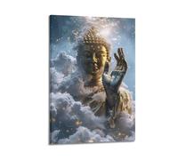 Golden Buddha Hand Amidst Clouds And Sparkles Wall Art, Divine Decor For Home And Meditation Space Artistic Wall Mural Modern Hanging Decor Poster24x36inch(60x90cm)