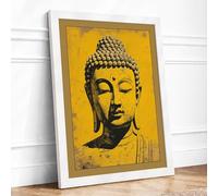 Golden Buddha Head Japandi Framed Wall Art Print A1 (84.1×59.4cm) White, Wall Decor for Living Room, Bedroom, Office & Home, Ready to Hang, Art Gift