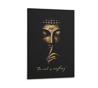 Golden Buddha Silence Minimalist Dark Zen The Mind Is Everything Meditation Wall Art Paintings Canvas Prints Poster Artwork for Living Room Bedroom Bathroom Office Home Decor 12x18inch(30x45cm)