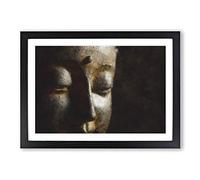 Golden Buddha Statue Painting Framed Print | A2 Black Framed Wall Art | Ready to Hang | Modern Religious Picture | Living Room Bedroom Lounge Office