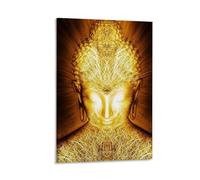 Golden Buddha Wall Art Poster Spiritual Enlightenment Print Abstract Meditation Decor Home Decor Artwork Zen Room Aesthetic Unique Gifts for Yoga Lovers Modern Art Gift 12x18inch(30x45cm) Framed