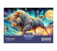 Golden Bull Fantasy 1000 Pcs Recycled Cardboard Sheets Puzzle in Moonlit Cosmic Art Relaxing Stress Relief for Adults Wall Decoration 52x38cm/1000pcs