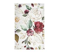 Golden Burgundy Flowers Leaves Red Purple Flower Green Gold Leaves 1 Pack Polyester Kitchen Dish Towel, Hand Bar Tea Towels with Hanging Loop, Hemmed NapkinTowel Dishtowels Waffle Dishcloths