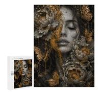 Golden Butterflies And Flowers on Woman's Face Jigsaw Puzzle, 500 PCS, Relaxing Activity for Adults, A Creative Way to Unwind after A Busy Day, for Family Fun