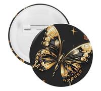 Golden Butterfly Badge Metal Round Pins, Lightweight Brooch for Backpack, Fashion Button Pins Badge for Shirts, Jackets, Shawl Coat, Unisex, 20PCS, Tinplate, metal round pins