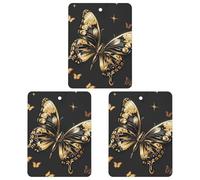 Golden Butterfly Car Air Freshener, 3 Pcs Square Hanging Air Freshener Cards, Long Lasting Fragrance Scented Cards for Car, Home, Office Black-style