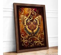 Golden Butterfly Flourish Vintage Framed Wall Art Print A3 (42×29.7cm) Walnut, Wall Decor for Living Room, Bedroom, Office & Home, Ready to Hang, Art Gift