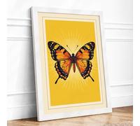 Golden Butterfly Framed Wall Art Print A2 White | Ready to Hang, Premium Gi Paper, Fade-Resistant Inks, Securely Packaged, UK Made