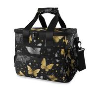 Golden Butterfly Pattern Cooler Bag Thermal Insulated Picnic Lunch Bag Box Large Cool Bag for Beach Picnic Camping Travel Men Women
