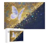 Golden Butterfly Puzzle - 1000 pcs Abstract Wooden Jigsaw for Adults - Artistic Puzzle Hobby Gift and Beautiful Home Decoration