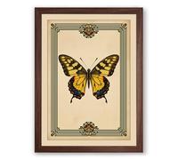 Golden Butterfly Study Vintage Framed Wall Art Print A3 (42×29.7cm) Walnut, Wall Decor for Living Room, Bedroom, Office & Home, Ready to Hang, Art Gift