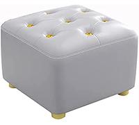 Golden Button Footstool Ottoman Small Leather Pouf Cube Ottoman for Sofa Blue 30x30x25 cm & Gray 30x30x30 cm Stylish Accent for Living Room Home Decor.