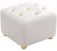 Golden Button Footstool Pouf Small Leather Cube Ottoman Orange & White 30x30x25cm & 30x30x30cm Stylish Accent Furniture for Living Room Bedroom and Office