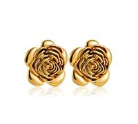 Golden Camellia Earrings Layered Petals in Full Bloom, Exquisite Artistic and Luxurious