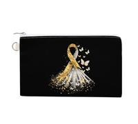 Golden Cancer Awareness Ribbon Coin Purse Cute Change Pouch Wallet Clutch Bag with Zip