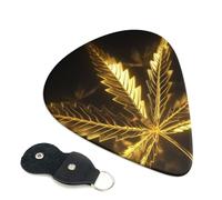 Golden Cannabis Guitar Picks 6-Pack - Pick Set (0.46mm / 0.71mm / 0.96mm) Suitable For Guitar And Ukulele Playing