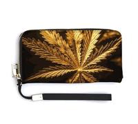 Golden Cannabis Leather Wallets Zip Around Clutch Bag Ladies Credit Card Holder Clutch Purse for Women