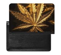 Golden Cannabis Passport Holder with 3 Card Slots, Portable PU Leather Travel Wallet, Slim Protective Cover for Passport, ID, Credit Cards