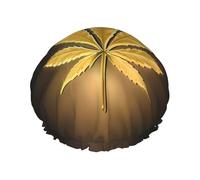 Golden Cannabis Print Shower Cap â€“ Reusable, Double Layer, with Elastic Band â€“ Perfect for Home, Spa, Hotel, and Travel