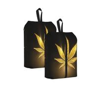 Golden Cannabis Print Waterproof Shoe Bag Travel Bag with Carry Strap Storage Bag Versatile Cosmetic Bag-2pcs