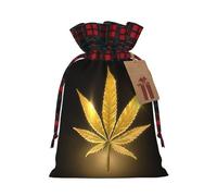 Golden Cannabis Printed Christmas drawstring gift bags, cloth snack bags, suitable for candy, gifts, storage and Christmas parties