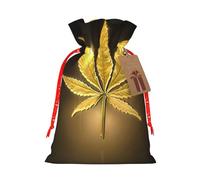 Golden Cannabis Printed Drawstring Plaid Linen Gift Bag Chic & Festive Gift Packaging For Party Decor