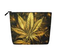 Golden Cannabis Printed Travel Makeup Bag Imitation Linen Cosmetic Bags Waterproof Cosmetic Case Organizer for Women