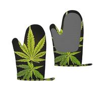 (Golden Cannabis) Silicone Oven Gloves,Heat And Slip Resistant Gloves,Waterproof Flexible Durable And Comfortable Thick Kitchen Pot-Holders Mittens For Cooking,Baking,Grilling Bbq