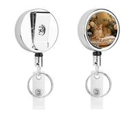 Golden Cat Champagne Pad Retractable Work Badge Holder Keychain Badge Reel 24.4" Cord & 360° Swivel Alligator Clip Heavy Duty Id Name Tag Holder for Nurses Doctors Teachers Office Workers