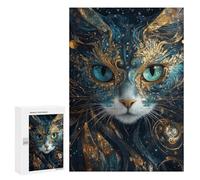 Golden Cat Face Art Print Puzzle 1000 Teile Schwer Puzzle Spielzeug Lernspiel Impossible Herausforderungsspielzeug Für Erwachsene Kinder 300 PCS