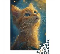 Golden Cat Gazing Up Jigsaw Puzzles for Adults Animal Puzzles 1000 Piece Brain Challenge for Adults Gifts 38x26cm/1000pcs