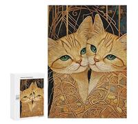 Golden Cats with Green Eyes Puzzle 1000 Teile Schwer Puzzle Spielzeug Lernspiel Impossible Herausforderungsspielzeug Für Erwachsene Kinder 300 PCS