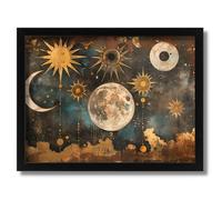 Golden Celestial Dance Moon Sun Art Print Astral Wall Print Cosmic Artwork Poster A5 - Wall Art Home Decor Movie Poster Canvas Film Cinema Retro Vintage Cult Classic Nostargic Saga Modern reprint we