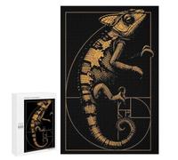 Golden Chameleon Fibonacci Poster, Abstract Math Spiral Wall Art, Geometric Natu Jigsaw Puzzle, 1000 PCS, for Adults And Families, Shared Puzzle Time for Family And Friends, for Quiet Evenings