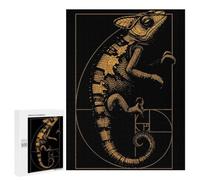 Golden Chameleon Fibonacci Poster, Abstract Math Spiral Wall Art, Geometric Natu Puzzle for Adults, 500 PCS, Illustrated Jigsaw Edition, A Focused Activity for Patient Adult Puzzlers