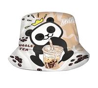 Golden Chicken Nuggets Bucket Hat for Women Funny Realistic Food Fisherman Cap for Men Novelty Sun Hat for Teens Outdoor, Bubble Tea Boba With Cute Panda, One size