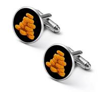Golden Chicken Nuggets Cufflinks for Men Round Cuff Links Black Tie Clips for Business Wedding Graduation