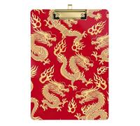 Golden Chinese Dragon Red Acrylic Clipboard Writing Board Letter Size Clipboards, A4 Letter Size 12.5 x 9 Inches Gold Clip