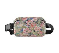 Golden Chinese Flowers Peach Cute Waist Bag Fanny Pack for Women Men Small Sling Bag Travel Essential with Adjustable Strap for Travel Running Hiking