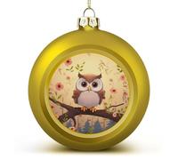 Golden Christmas Ball Ornament - Cute Owl Shatterproof Plastic Xmas Tree Decorations, 3 Inch Christmas Tree Decor Hanging Ball for Holiday Wedding Party Decor