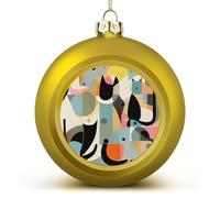 Golden Christmas Ball Ornament - Mid-Century Modern Art Cat Shatterproof Plastic Xmas Tree Decorations, 3 Inch Christmas Tree Decor Hanging Ball for Holiday Wedding Party Decor
