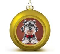 Golden Christmas Ball Ornament - Oil Cute Schnauzer Dogs Shatterproof Plastic Xmas Tree Decorations, 3 Inch Christmas Tree Decor Hanging Ball for Holiday Wedding Party Decor