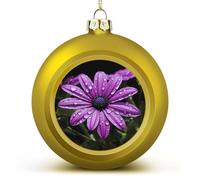Golden Christmas Ball Ornament - Purple Daisy Shatterproof Plastic Xmas Tree Decorations, 3 Inch Christmas Tree Decor Hanging Ball for Holiday Wedding Party Decor
